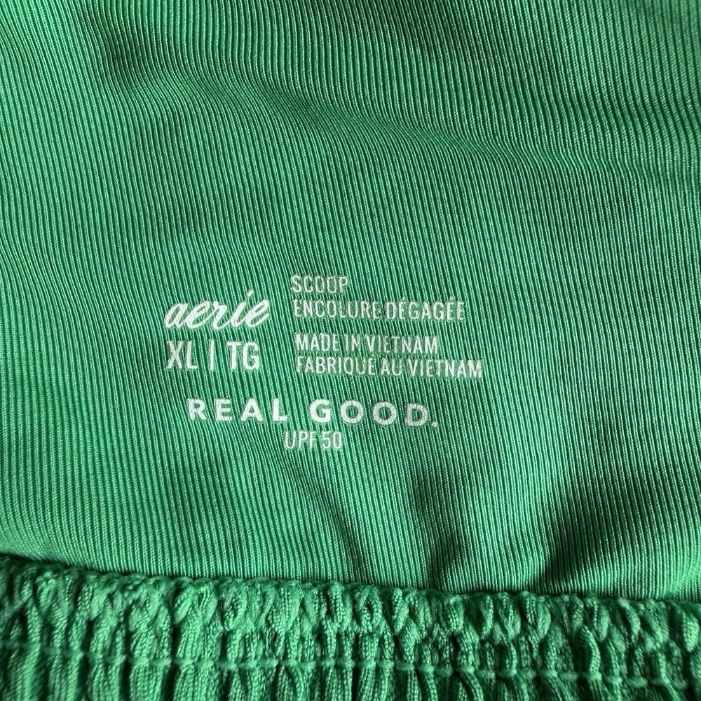 Aerie Crinkle Ring Wide Strap Scoop Bikini Top Women's Size XL Green Blue - Picture 5 of 6